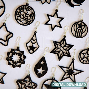 Brinco estrela Svg 30 estilos Glowforge Cricut Joias Pingentes cortados a laser | SVG, DXF, IA |#063|