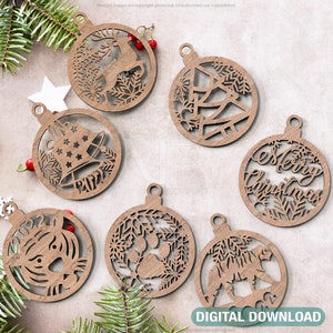 Décorations de boule de sapin, ornement de Noël tigre 2022 Artisanat suspendu boule de Noël Modèles d&#39;art en papier Téléchargement numérique Cricut | SVG, DXF, IA |#090|