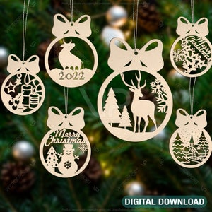 15 boules de Noël décorations d&#39;arbre Artisanat suspendus boules de Noël Modèles d&#39;art en papier Téléchargement numérique | SVG, DXF, IA |#001|