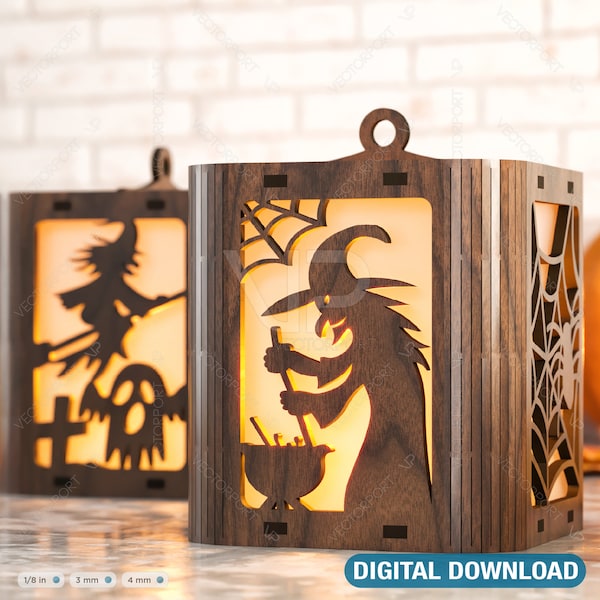 Spooky Scene Halloween Candle Holder Pumpkin Tealight Witch Spider Lantern Hanging Candle Holder Digital Download |#235|