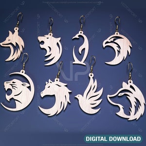 8 Tier Ohrringe hängen 3D Holz Fuchs Adler Vogel Pferd Form Laser Cut für Frauen Schmuck Glowforge Anhänger | SVG, DXF, AI |#124|