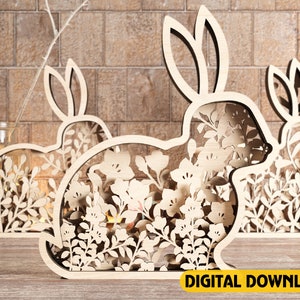 Multi layer Easter Laser Cut Files Rabbits SVG layered bundle, Floral Bunny Digital Download |#191|