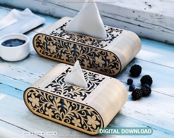 Floral Design Laser Cut Napkin Dispenser – 2 Size Options, Modern Tabletop Tissue Box Wooden Napkin cover Digital Download |#250|