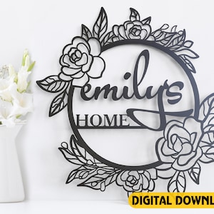 Personalized Flower Frame Monogram Decorative Name Sign Metal Wall Art Hanging Outdoor Plaque Laser Cut Digital Download | SVG, DXF |#140|