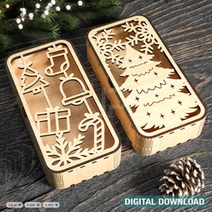 Caja de regalo de Navidad Caja decorativa Caja de regalo de Año Nuevo de madera Caja de joyería cortada con láser Descarga digital /#237/