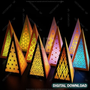 Arbre de Noël papercut lanternes bougeoir Svg découpé au laser lampe bougie chauffe-plat en téléchargement numérique | SVG, DXF, IA |#058|