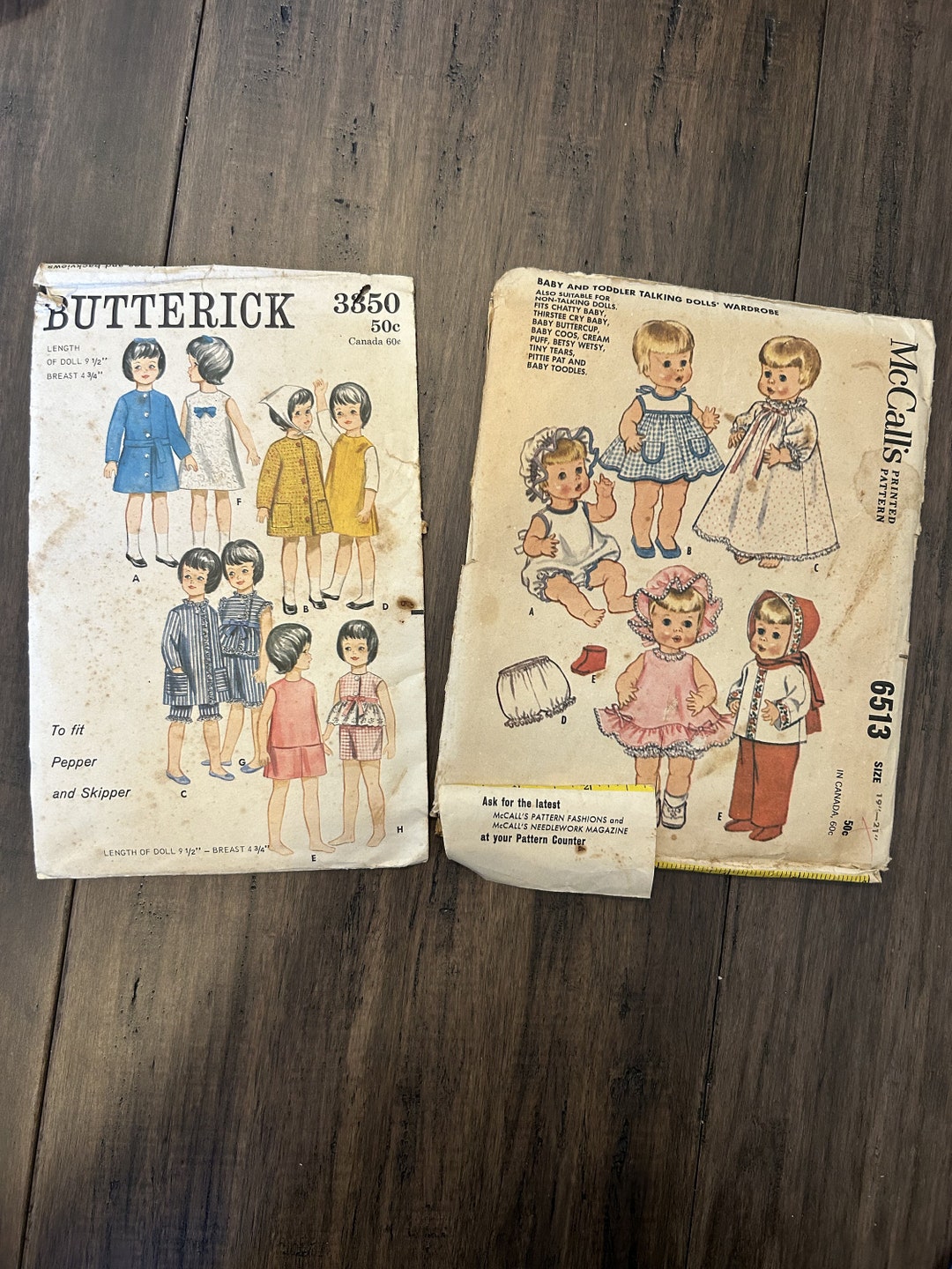 Two Vintage Doll Sewing Patterns Mccall's 6513 1962 Etsy