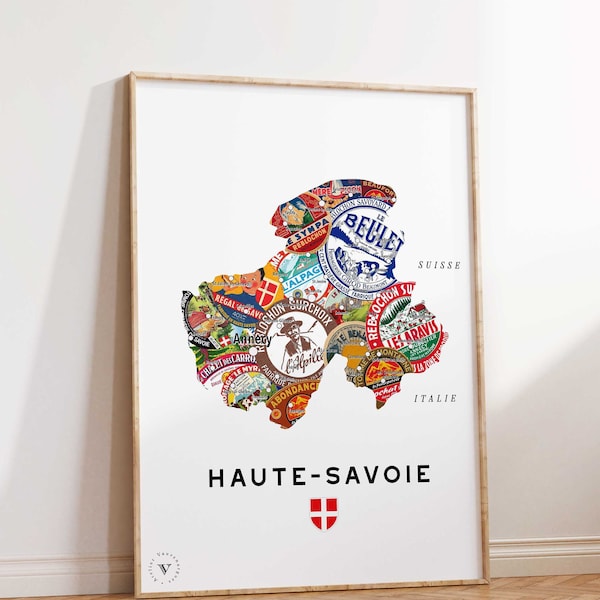 Carte des fromages de Haute Savoie - Affiche 30x40 cm - Idée cadeau pour amoureux du fromage