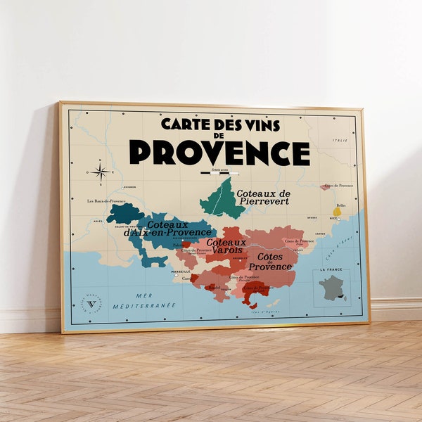 Provence wine map - Poster 30x40 cm or 50x70 cm - Decorative idea for wine lovers