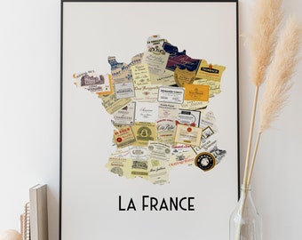 Wine map of France - Poster 30x40 cm or 50x70 cm - Gift idea for wine lovers
