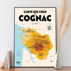 Carte des crus de Cognac - Affiche 30x40cm - Idée cadeau pour amoureux du vin