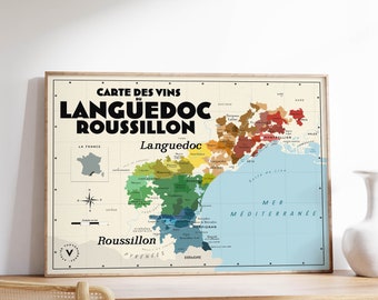 Map of Languedoc-Roussillon wines - Poster 30x40 cm - Gift idea for wine lovers