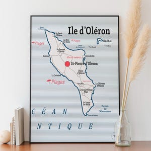 Carte scolaire vintage d'Oléron - Affiche 30x40 cm - Idée cadeau pour amoureux d'Oléron