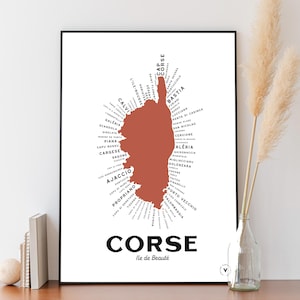 Affiche 30x40 cm - Carte de la Corse - Idée déco pour amoureux de la Corse