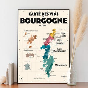 Burgunder Weinkarte – 30 x 40 cm Poster – Geschenkidee für Weinliebhaber