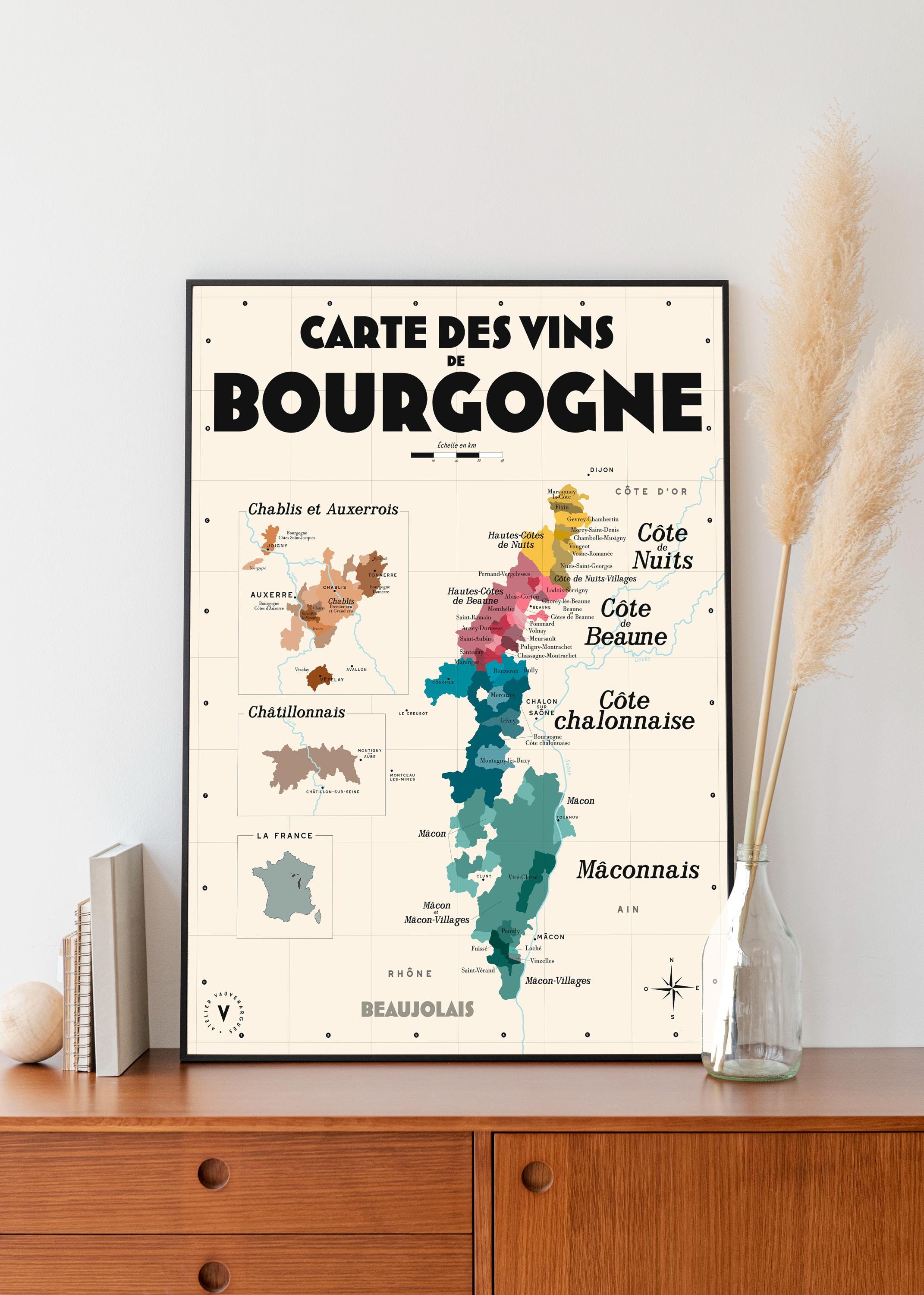 Burgundy Wine Map - 30x40cm Poster - Gift Idea for Wine Lovers - Etsy