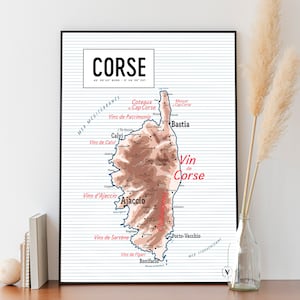 Carte vintage de la Corse - Affiche 30x40 cm - Idée cadeau pour amoureux de la Corse