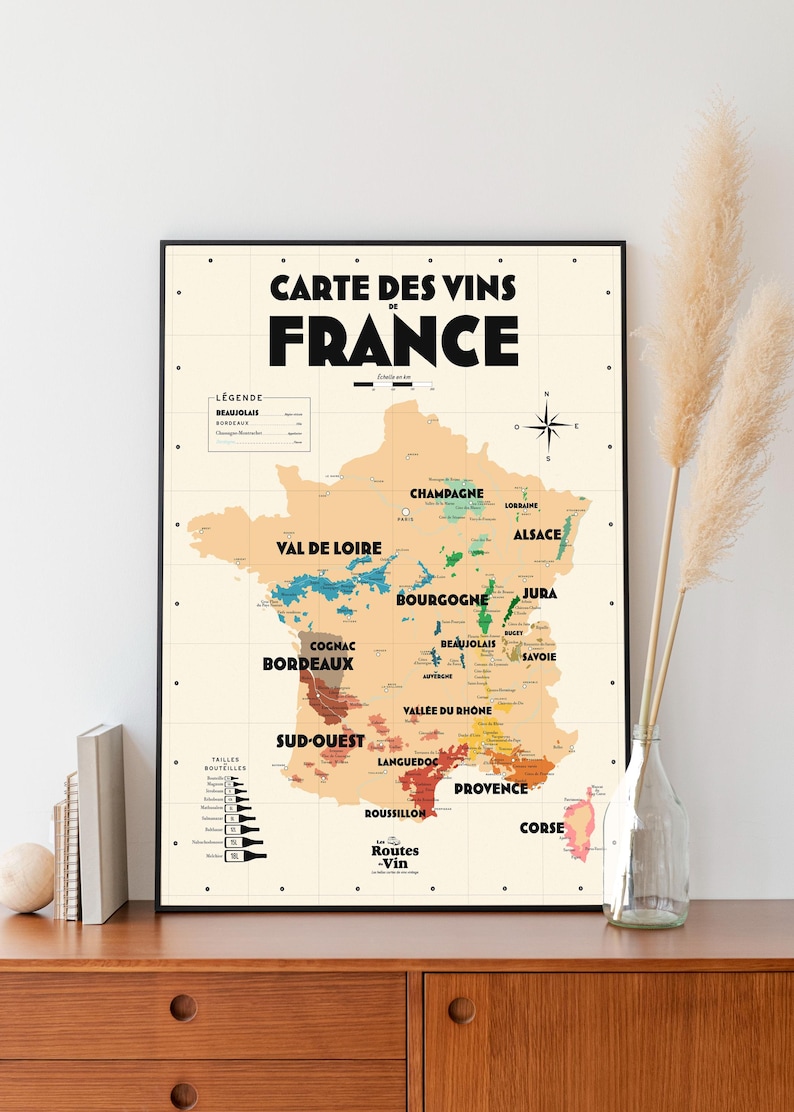 Carte des vignobles français - Affiche 30x40 cm ou 50x70 cm - Idée déco pour amoureux du vin et de la France image 1