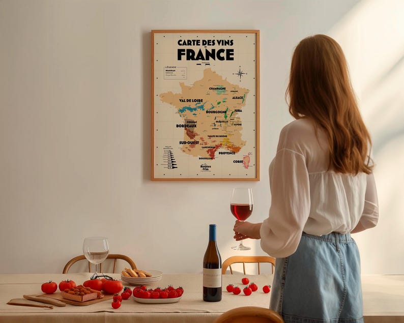 Carte des vignobles français - Affiche 30x40 cm ou 50x70 cm - Idée déco pour amoureux du vin et de la France image 6