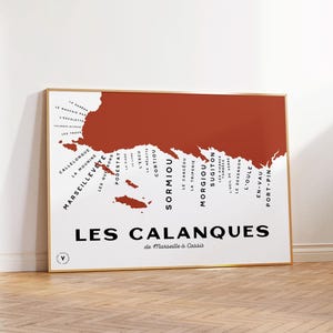 Carte des Calanques - Affiche 30x40 cm - Idée cadeau pour amoureux de Marseille