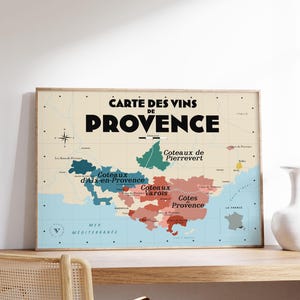 Carte des vins de Provence - Affiche 30x40 cm ou 50x70 cm - Idée déco pour amoureux du vin