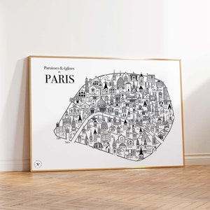 Carte des églises de Paris - Affiche 30x40 cm - Idée cadeau pour amoureux de Paris et de patrimoine français