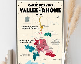 Rhône Valley wine map - Poster 30x40cm - Gift idea for wine lover