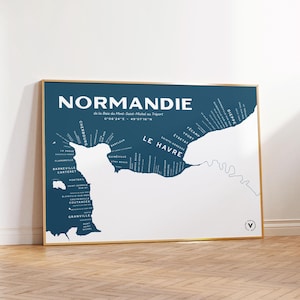 Carte de la Normandie - Affiche 30x40 cm - Idée cadeau pour amoureux de la Normandie