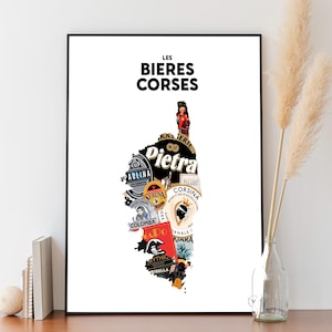 Carte des bières corses - Affiche 30x40 cm - Idée cadeau pour amoureux de la Corse