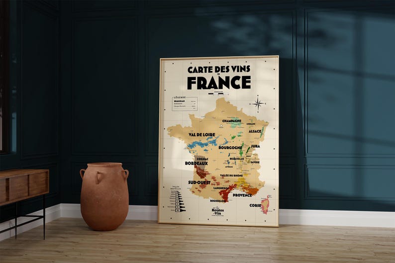 Carte des vignobles français - Affiche 30x40 cm ou 50x70 cm - Idée déco pour amoureux du vin et de la France image 7