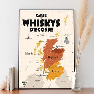 Carte des Whiskys écossais - Affiche 30x40 cm ou 50x70 cm - Idée déco pour amoureux du whisky et de l'Ecosse
