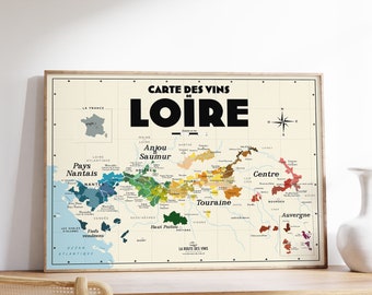 Mapa del vino del Loira - Póster 30x40 cm - Idea de regalo para los amantes del vino