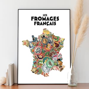 Carte de France des fromages - Affiche 30x40 cm - Idée cadeau pour amateur de fromage