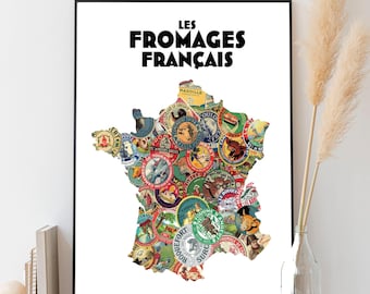 Carte de France des fromages - Affiche 30x40 cm - Idée cadeau pour amateur de fromage