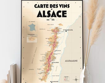 Alsace Wine Map - 30x40cm Poster - Gift Idea for Wine Lovers