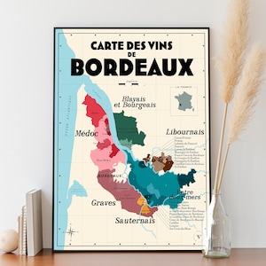 Bordeaux wine map - Poster 30x40 cm - Decorative idea for wine lovers