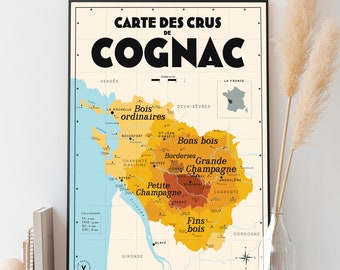 Map of Cognac vintages - Poster 30x40cm - Gift idea for wine lovers