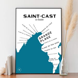 Carte de Saint Cast - Affiche 30x40 cm - Idée déco pour amoureux de Saint Cast