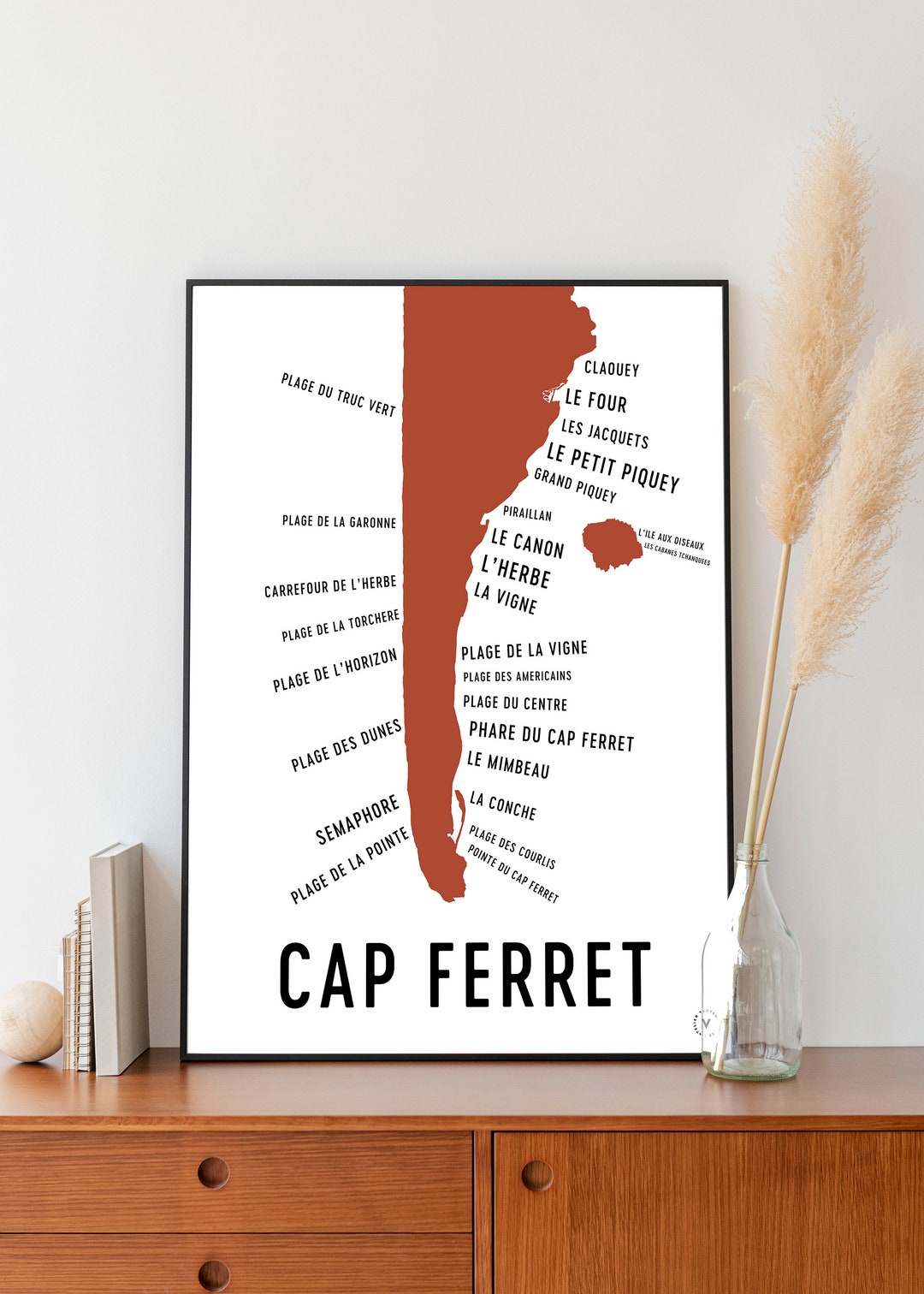 Map of Cap Ferret Poster 30x40 Cm Decorative Idea for Lovers of Cap