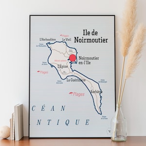 Carte scolaire vintage de Noirmoutier - Affiche 30x40 cm - Idée cadeau pour amoureux de Noirmoutier