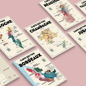 Carte postale - Carte des vins de Bourgogne, Bordeaux, Beaujolais, Vallée du Rhône, Alsace... - Idée cadeau pour amoureux du vin - 10x15 cm