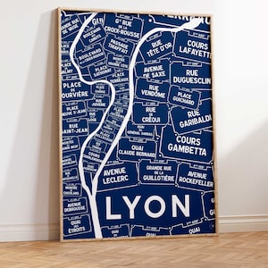 Carte des Rues de Lyon - Affiche 30x40 cm - Idée cadeau pour amoureux de Lyon