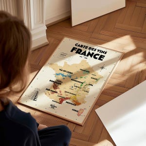 Carte des vignobles français - Affiche 30x40 cm ou 50x70 cm - Idée déco pour amoureux du vin et de la France image 2