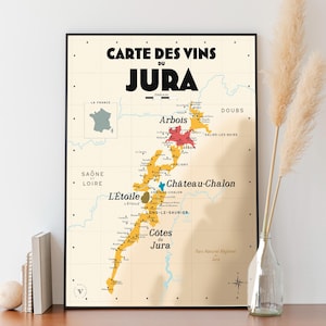 Carte des vins du Jura - Affiche 30x40cm - Idée cadeau pour amoureux du vin