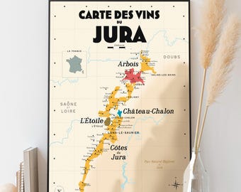 Carte des vins du Jura - Affiche 30x40cm - Idée cadeau pour amoureux du vin
