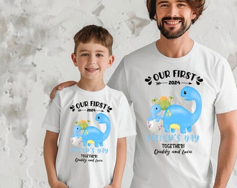 T-shirt personnalisé pour la première fois de la fête des pères, dinosaure et bébé PNG, numérique