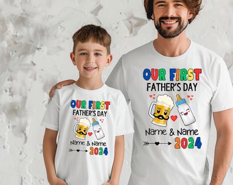 Personnalisé notre première chemise de fête des pères PNG, mignon nouveau papa cadeaux de fête des pères PNG, numérique