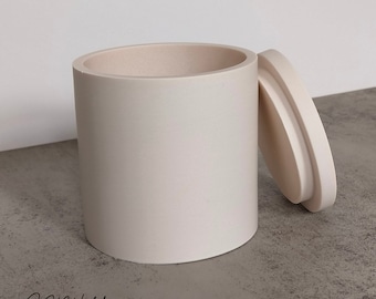 Large Jesmonite Pot with Lid: Eco Storage Container, Brush Holder