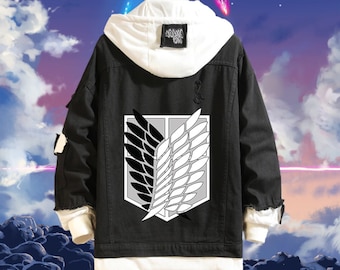 Felpa Con Cappuccio Denim Attack On Titan - Giacca Anime, Unisex, Stampa Grafica Personaggi