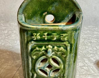 Antique Shiwan Green Glazed Earthenware Wall Pocket